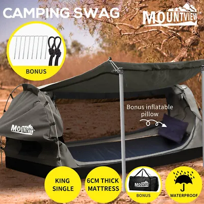 $179.99 • Buy Mountview King Single Swag Camping Swags Canvas Dome Tent Free Standing Grey