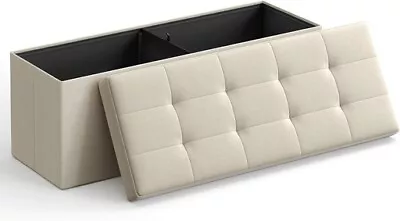 Songmics 109cm Storage Ottoman Bench Blanket Linen Toy Box Foot Rest Stool Beige • $87.65