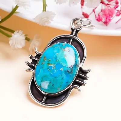 Natural Turquoise Gemstone Pendant 925 Sterling Silver Handmade Gift PG201 • $15.21