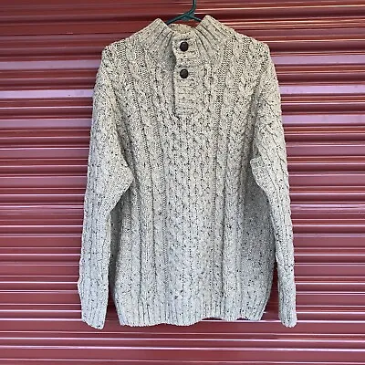 Men's L L Bean Heritage Irish Fisherman's Sweater 3 Button-Mock Large Oatmeal • $79.95