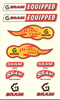 VINTAGE 1980s-90s 'SRAM EQUIPPED' BIKE/BICYCLE DECALS/STICKERS! 'FACTORY TUNED'! • $41.99