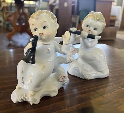 Vintage Japan Porcelain Musical Angel Figurines Set Of Two • $18