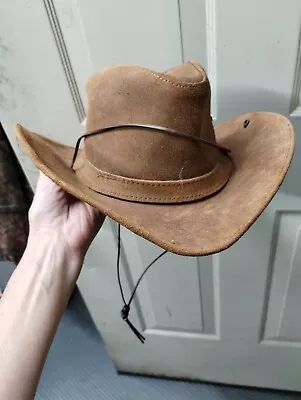 Vtg The Aussie Hat Minnetonka Size M Medium Brown Genuine Leather  Cowboy • $50.03