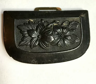 Antique Floral Victorian Vulcanite Gutta Percha Mourning Jewelry Buckle Gothic • $39.95