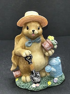 Vintage Mervyn's Rabbit Holding Basket Of Flowers And A Shovel Resin Figure 1998 • $12