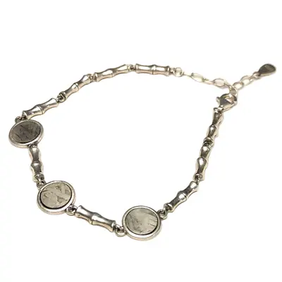 Muonionalusta Inlaid Iron Meteorite Bracelet 925 Sterling Silver Jewelry-H04 • $128.30