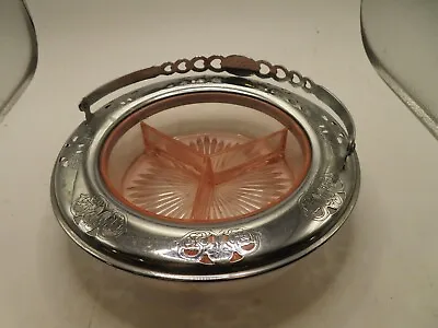 Vintage Pink Farberware Depression Glass Divided Relish Dish  Brooklyn NY  7.5IN • $19.99