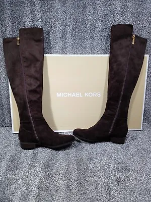 NEW W Box Michael Kors Bromley Brown Suede Leather Riding Boot Women's Size 6.5M • $110.40