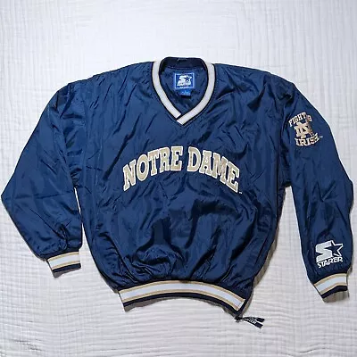 Notre Dame Fighting Irish Pullover Windbreaker Starter Jacket Men L Blue Vintage • $29.99