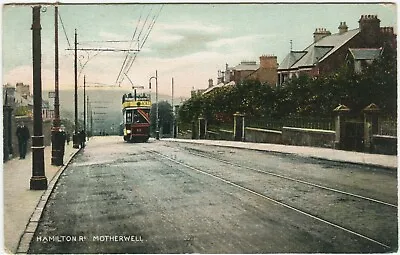 HAMILTON ROAD MOTHERWELL TRAM -Lanarkshire Postcard Herald Series • £10