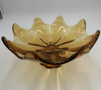 Vntg Amber Viking Glass Epic 8 Petal 10” Footed Bowl Compote MCM • $20