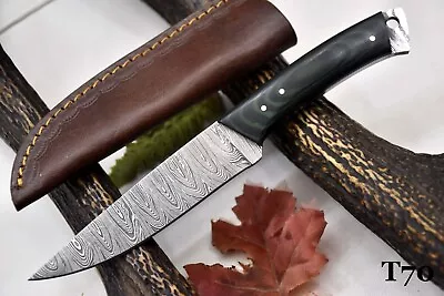 Custom Damascus Steel Hunting Knife Handmade With G-10 Micarta Handle (T70) • $29.99