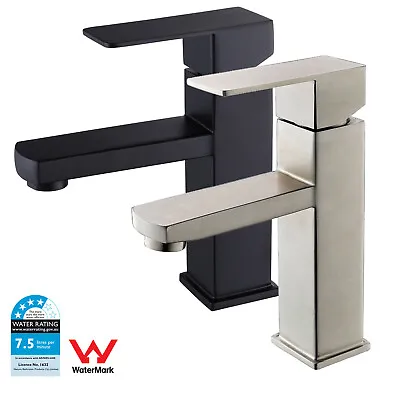 SALE Basin Mixer Tap Bathroom Vanity Sink Faucet Square Black Brushed Nickel • $59