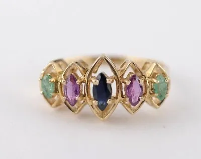 10k Yellow Gold Multicolor Gemstone Ring Size 8 BLUE PURPLE BLUE ! • $185
