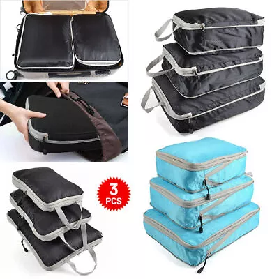 Storage Compression Bag Organizer Packing Cubes Suitcases Travel Luggage Pouches • £12.57