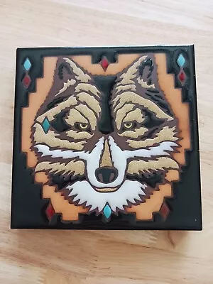 $10.95 • Buy Wolf Tile Clay Masterworks Handcrafted Glazed Tile Trivet USA Wolf Dog Chips