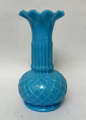 Pretty ! * Antique Vintage Blue Quilted Art Glass Vase • $33.60