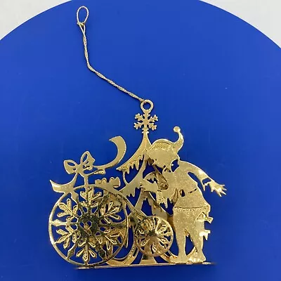 Danbury Mint 1987 Gold Christmas Ornament Jack Frost Elf Bike Tree Bicycle • $12.99