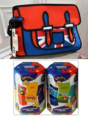 NEW BUNDLE Cartoon Shoulder School Bag + CBeebies Educational Game Toys (2pcs) • £16.14