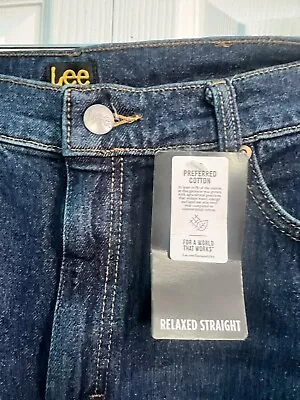 New Lee Jeans Mens 36x30 Blue Relaxed Fit Straight Leg Night Shade Dark Wash NWT • $21.99