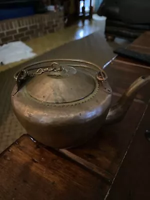 Antique Middle Eastern COPPER TEA KETTLE Hammered Pot Moroccan Chain • $45