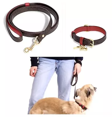 Coach Dog Collar Leash Set Large Brown Black Red Signature C Leather Dog Box New • $89.80