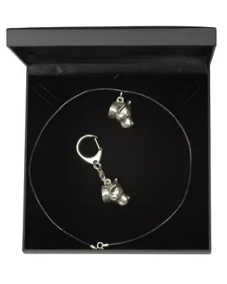 Amstaff - Silver Plated Keyring Necklace Set With Black Box Art Dog AU • $82.60