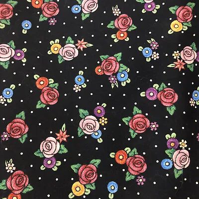 Mary Engelbreit Fabric BLACK ROSE Bouquet 2001 Cranston FQ BY THE FAT QUARTER • $11.95