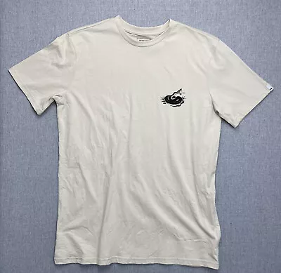 Quiksilver Mens T Shirt Medium Beige Short Sleeve Round Neck Logo Print Top 1615 • $10