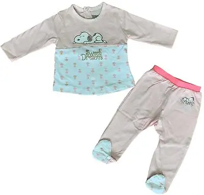 Baby Girls Pyjamas Character Snoopy Feet Enclosed Night Wear 0/1/3m 2pc Pj Set • £2.99