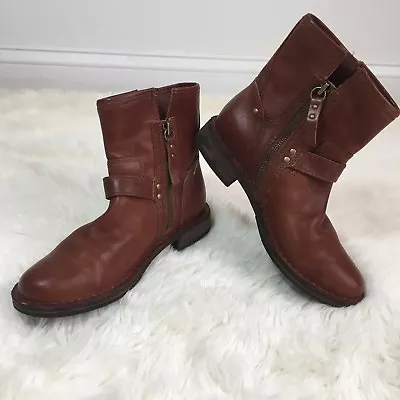 UGG  FABRIZIA LEATHER ANKLE MOTO BOOTS With BUCKLES # 1001661 Brown 6 • $69.99