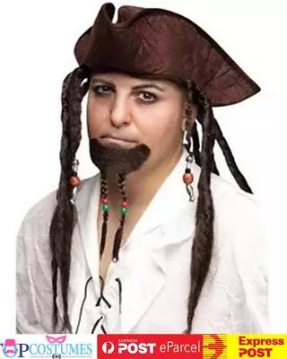 Adult Pirate Hat Wig Beard Jack Sparrow Halloween Book Week Costume Kit • $41.81