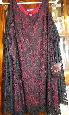 Cowgirl Tuff Co. Top Lace Black & Red Open Shoulders Western/Cowgirl NEW XXL • $25