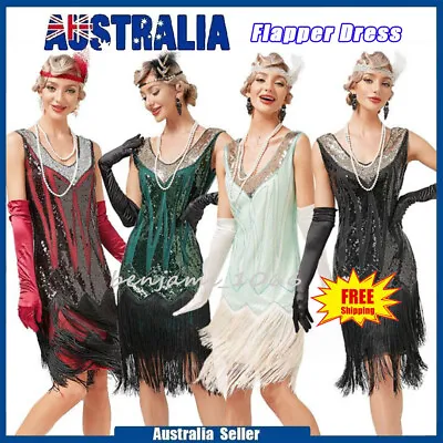 Ladies 1920s Vintage Sequins Flapper Dress Great Gatsby Party Cocktail Costume • $40.84