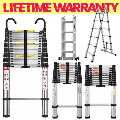 2.6-6.2M Heavy Duty Aluminium Telescopic Folding Ladder Multi-Purpose Extendable • £22