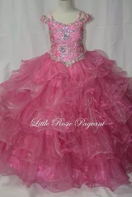 NEW* Little Rosie Girls Glitz Long Pageant Dress LR2002 FlamingoPink Size 8 $550 • $450