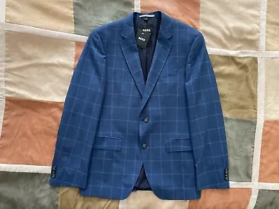 Hugo Boss Huge Blue Windowpane Plaid 100% Wool Suit Jacket 40 R Mens NEW • $99.91