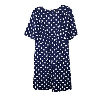 Peach Velvet Dress Women Size 12 Blue White Polka Dot Front Tie • $20