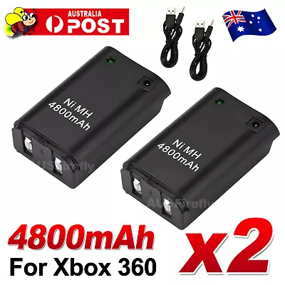 2 Rechargeable Battery + USB Charger Cable Pack XBOX 360 Wireless Controller AU • $14.95