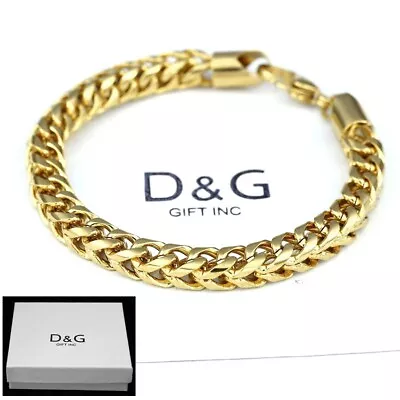 DG Men's 8.5  Stainless Steel 5mm Franco Chain Bracelet Gold Plated.Box • $14.99