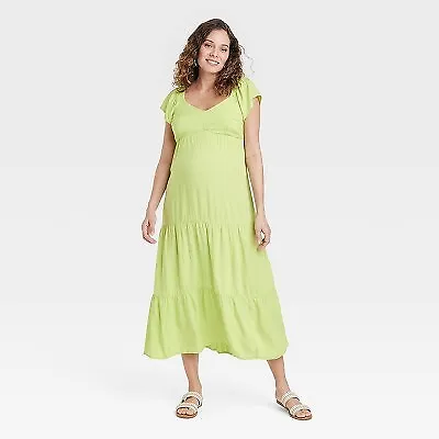 Flutter Short Sleeve Woven Midi Maternity Empire Waist Dress - Isabel Maternity • $12.99