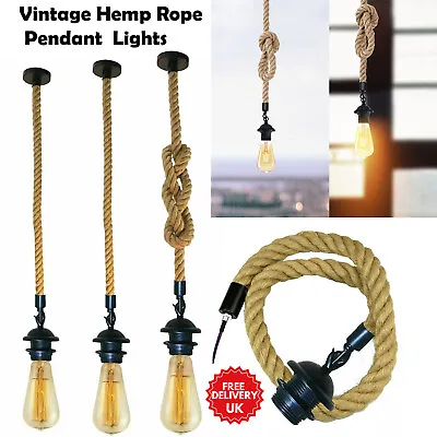 Hemp Rope Ceiling Light Vintage Pendant Lamp Set Hanging Industrial Lights E27 • £7.89