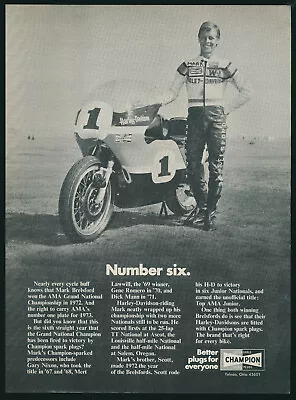 Harley Davidson Mark Brelsford Champion Plugs Vintage Magazine Print Ad 1973 • $9.95