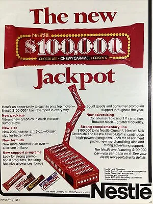 Nestle Candy Print Ad Original Vintage 1981 Rare VHTF $100000 Jackpot White NY • $24.95