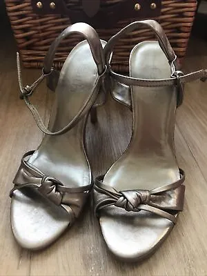 Faith UK 4 Metallic/Khaki High Heel Ankle Sprap Smart Sandals • £3