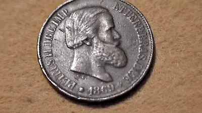 1869 Brazilian 20 Reis  Brazilian Bronze Coin KM#474 • $9.95