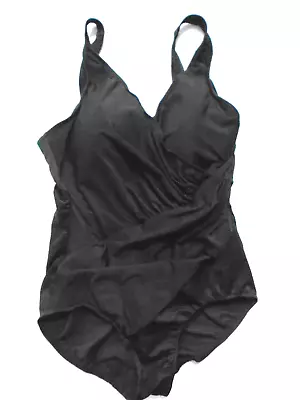 MIRACLESUIT BLACK WRAP FRONT ONE PIECE SWIMSUIT SIZE 16D Bathing Suit • $23.96