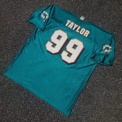 Vtg Miami Dolphins Football Jersey #99 Jason Taylor NFL 2XL Aqua Blue 2000s Y2K • $24.99