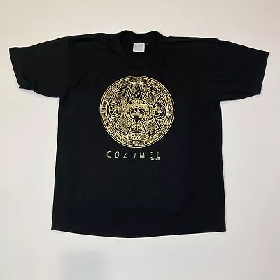 Vintage Mexico Shirt Adult XL Black Gold Mayan Aztec Calendar Cozumel Mens • $25