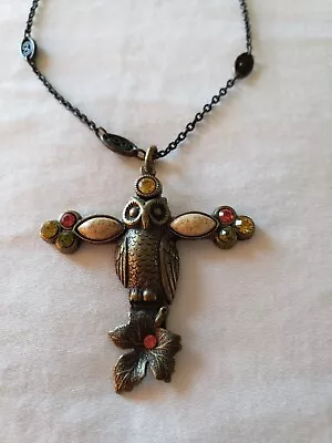 Mary Demarco La Contessa Owl And Leaf Cross Necklace.  Gorgeous Detail. Vintage • $29